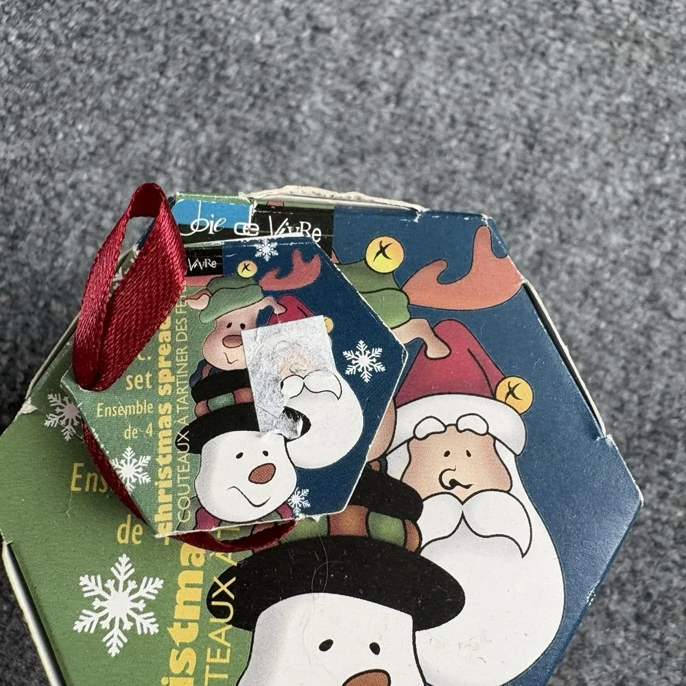 VTG Y2K MSC International Christmas Spreader Knife Set 4pc Santa Reindeer‎ Party